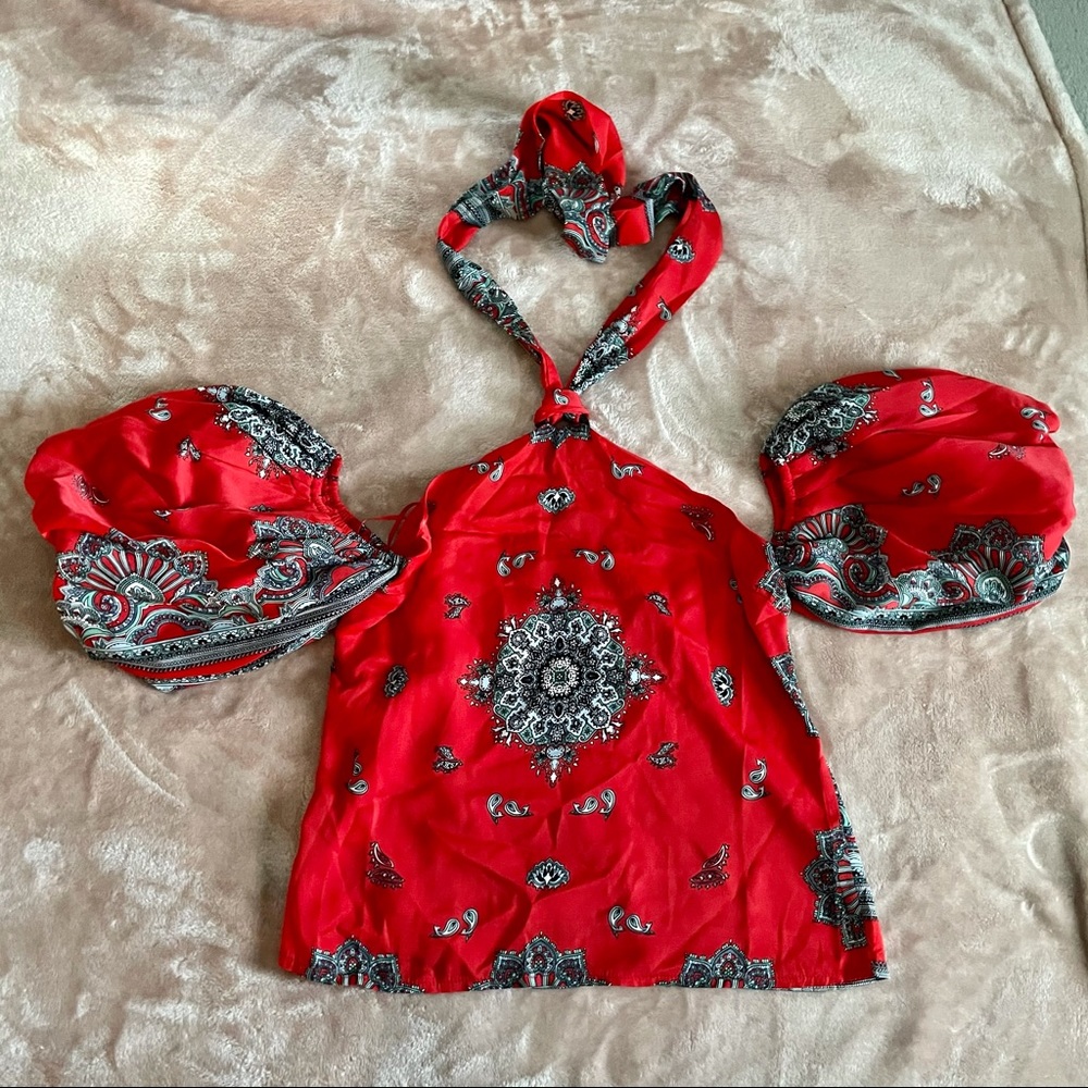 NWT “Dream On” off shoulder halter blouse small